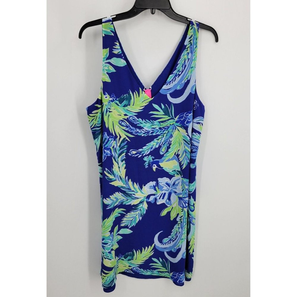 Lilly Pulitzer Dress Womens Large Florin Reversible Blue Floral Sleeveless VNeck